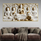 Sacred Five Buddhas with Devotee 3D Canvas Wall Painting