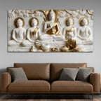 Sacred Five Buddhas with Devotee 3D Canvas Wall Painting
