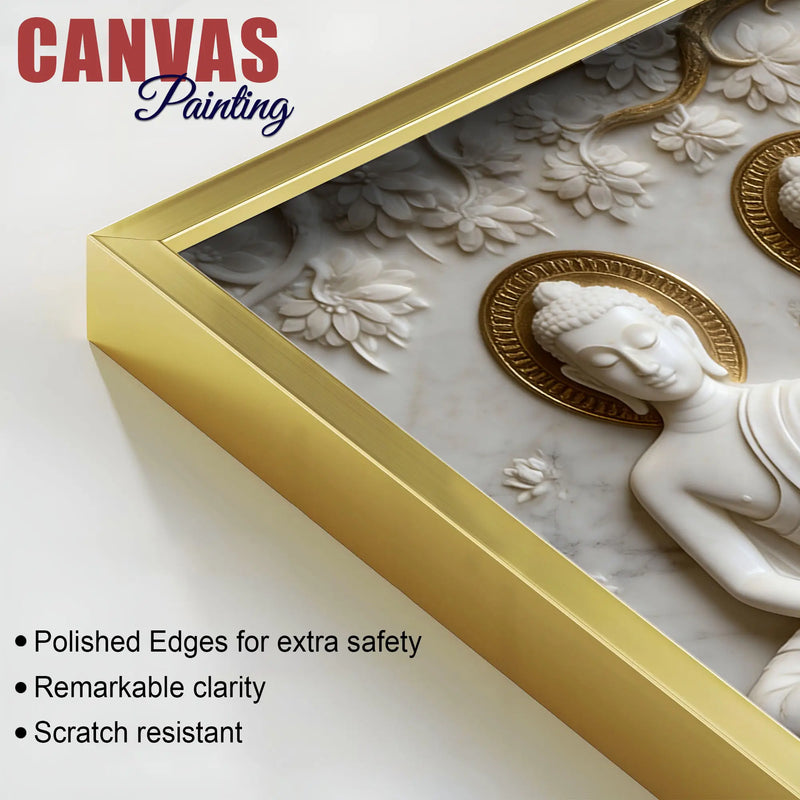 Sacred Five Buddhas with Devotee 3D Canvas Wall Painting
