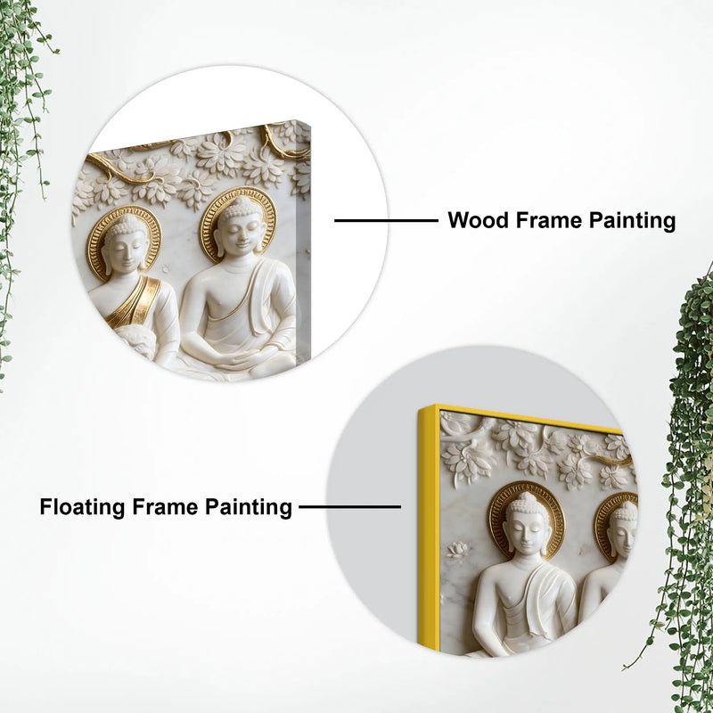 Sacred Five Buddhas with Devotee 3D Canvas Wall Painting