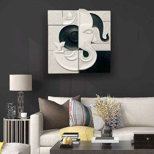 Sacred Ganesha Black and White Color Minimal 3D Wall Art
