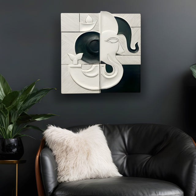 Sacred Ganesha Black and White Color Minimal 3D Wall Art