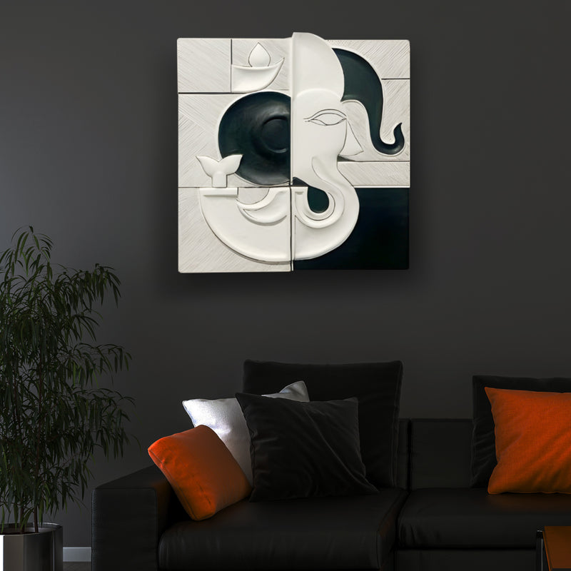 Sacred Ganesha Black and White Color Minimal 3D Wall Art