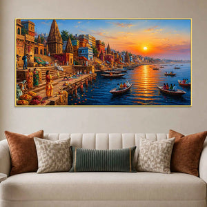 Sacred Ganga Ghats Canvas Wall Art Painting for Home Decoration
