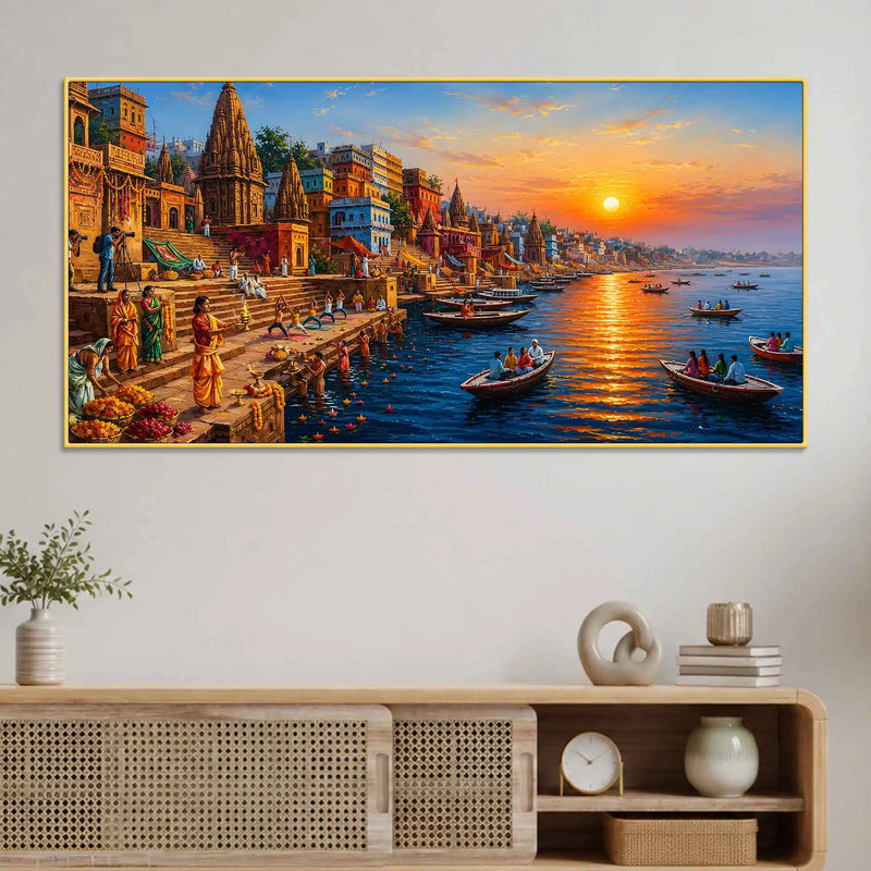Sacred Ganga Ghats Canvas Wall Art Painting for Home Decoration