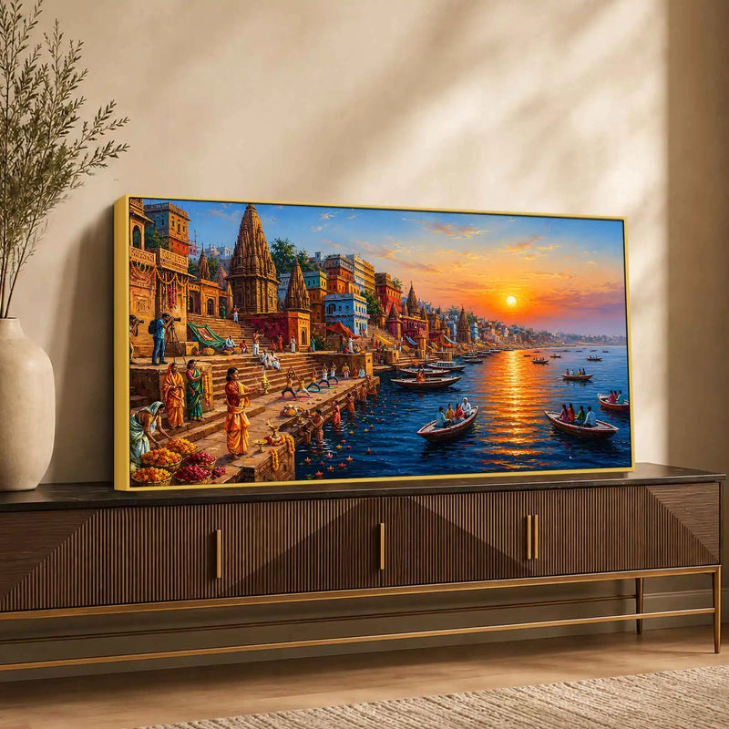 Sacred Ganga Ghats Canvas Wall Art Painting for Home Decoration