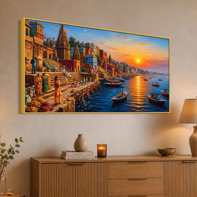 Sacred Ganga Ghats Canvas Wall Art Painting for Home Decoration