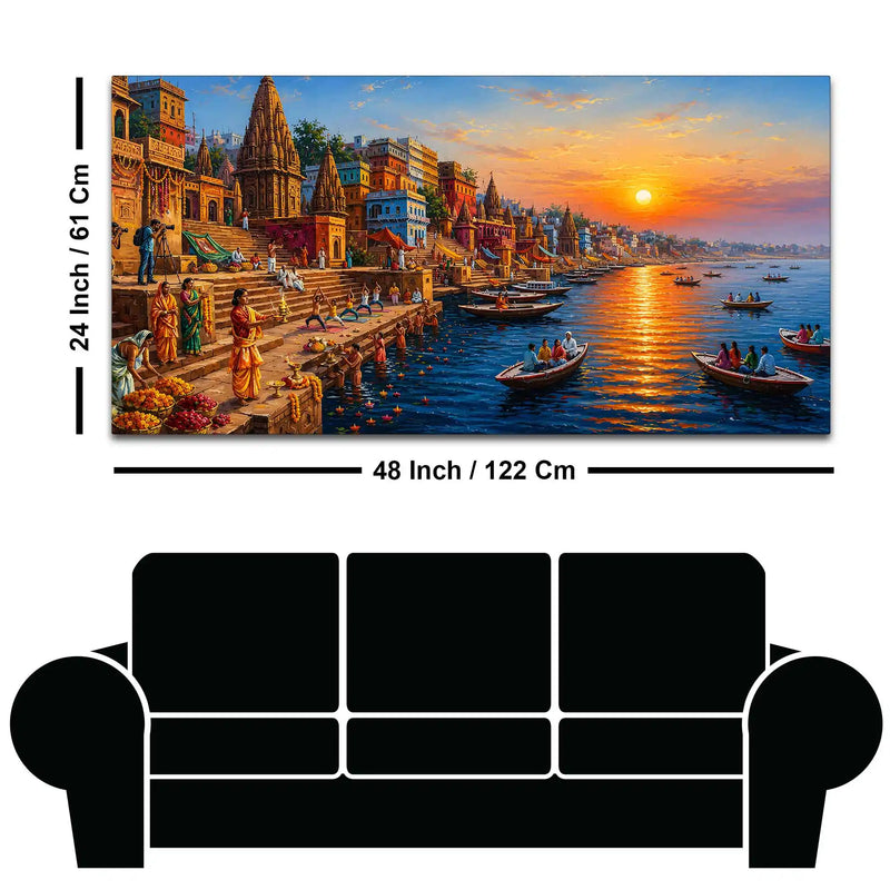 Sacred Ganga Ghats Canvas Wall Art Painting for Home Decoration