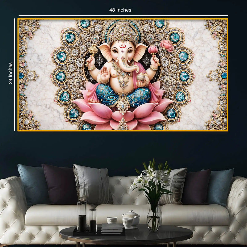 Sacred Ganpati Bappa Devotional Crystal Glass Painting for Home & Office