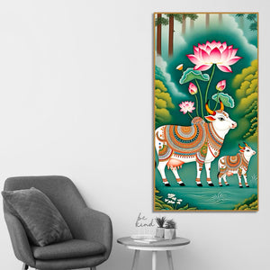 Sacred Gau Mata Canvas Wall Painting | Indian Art for Home Décor