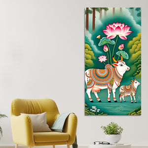 Sacred Gau Mata Canvas Wall Painting | Indian Art for Home Décor