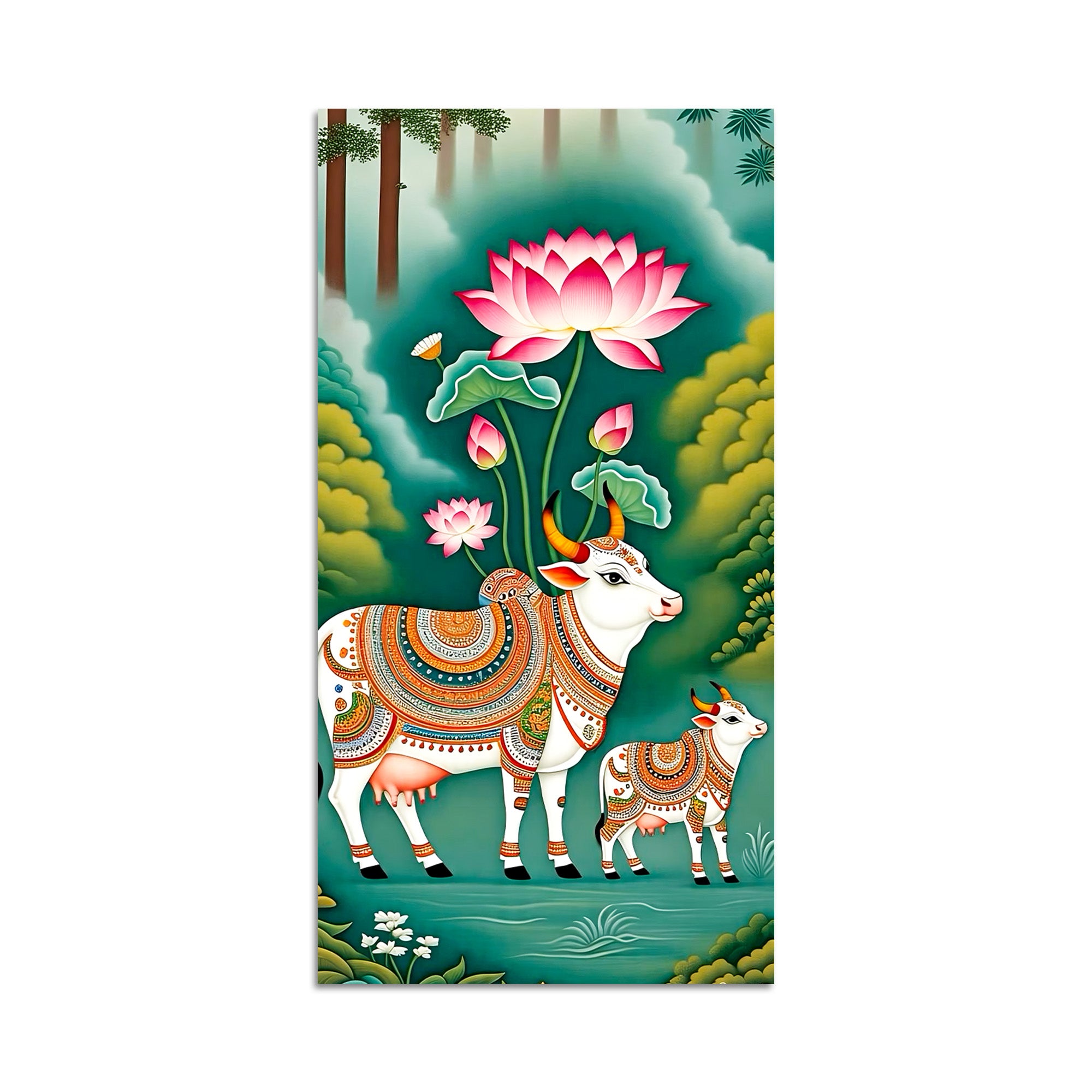 Sacred Gau Mata Canvas Wall Painting | Indian Art for Home Décor