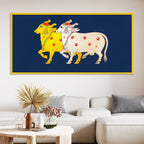 Sacred Gau Mata Pair Wall Painting | Spiritual Home Decor Art