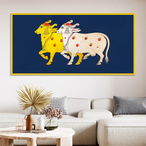 Sacred Gau Mata Pair Wall Painting | Spiritual Home Decor Art