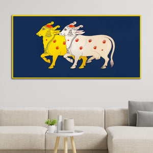 Sacred Gau Mata Pair Wall Painting | Spiritual Home Decor Art