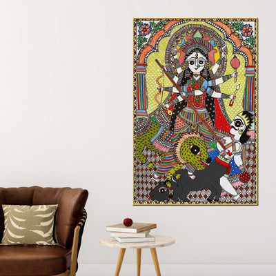 sacred-goddess-durga-madhubani-canvas-wall-painting