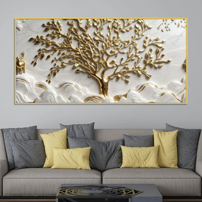 Sacred Golden Tree of Life 3D Canvas Wall Painting