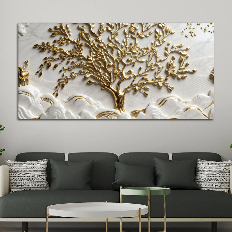Sacred Golden Tree of Life 3D Canvas Wall Painting