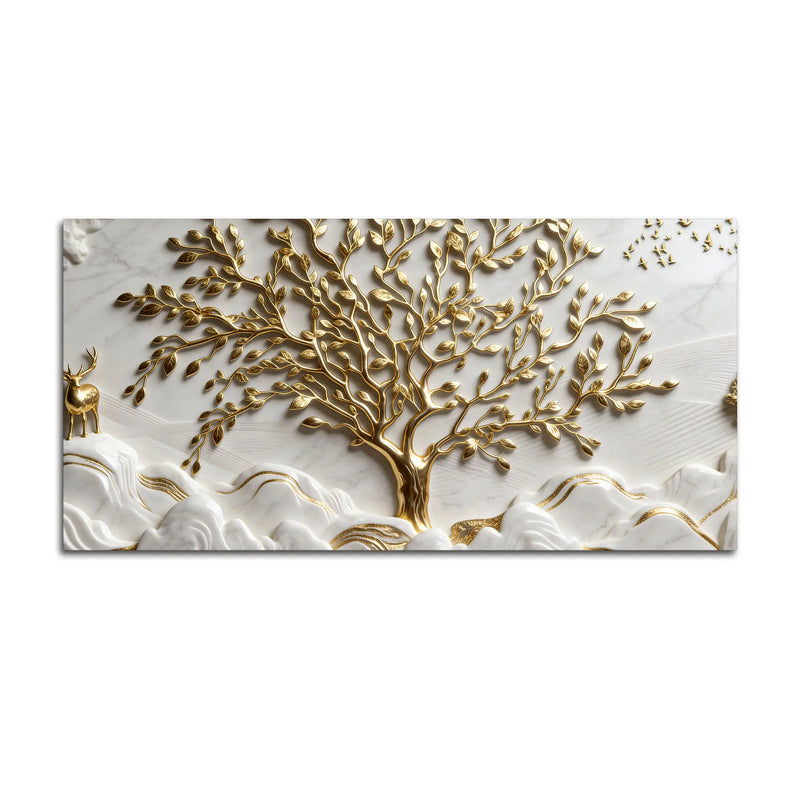 Sacred Golden Tree of Life 3D Canvas Wall Painting