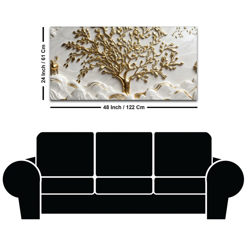 Sacred Golden Tree of Life 3D Canvas Wall Painting