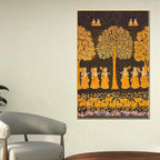 Sacred Harmony of Gopis and Cows Vintage Pichwai Canvas Wall Art Painting