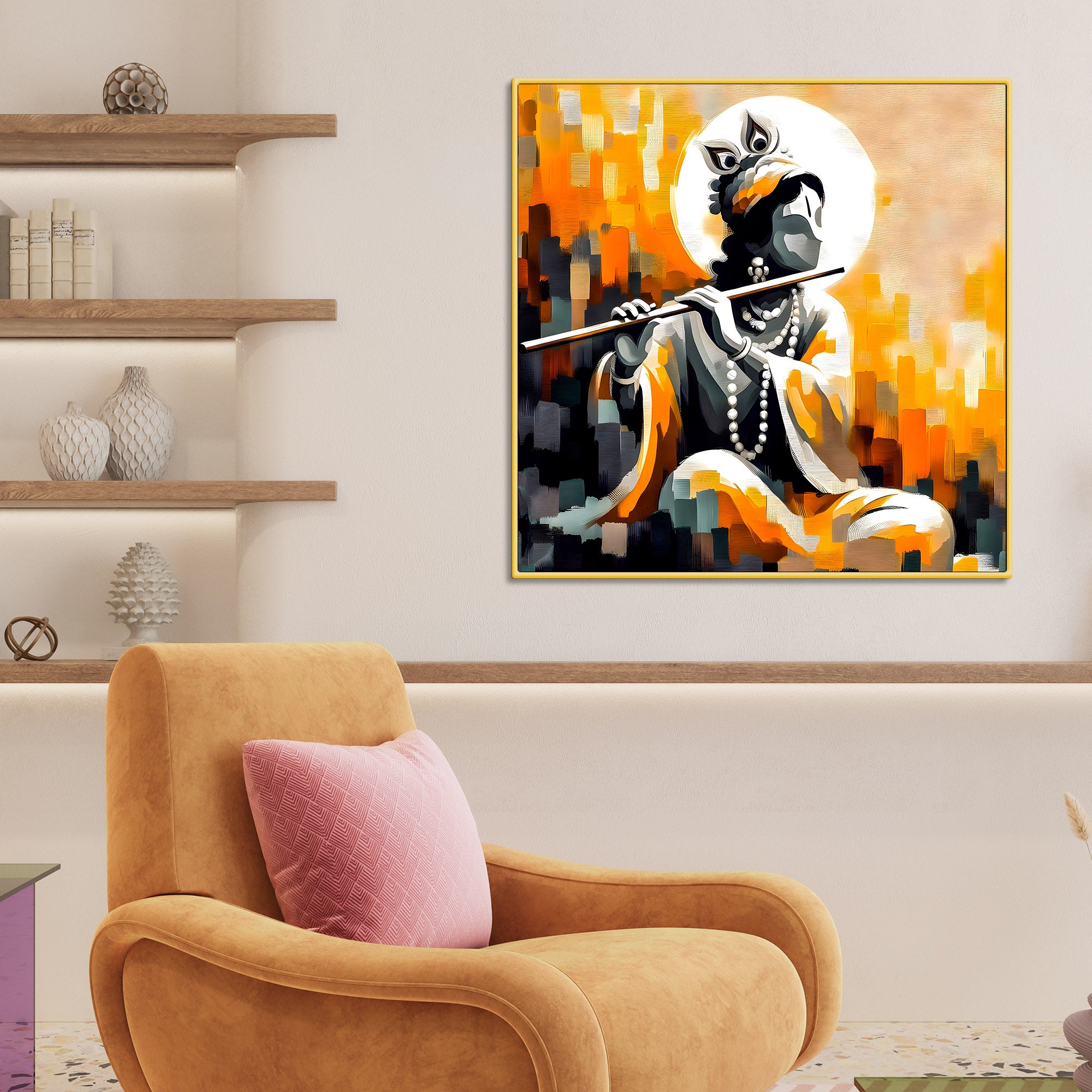 Sacred Hindu God Lord Shri Krishna Premium Abstract Canvas Wall Painting for Home & Offices