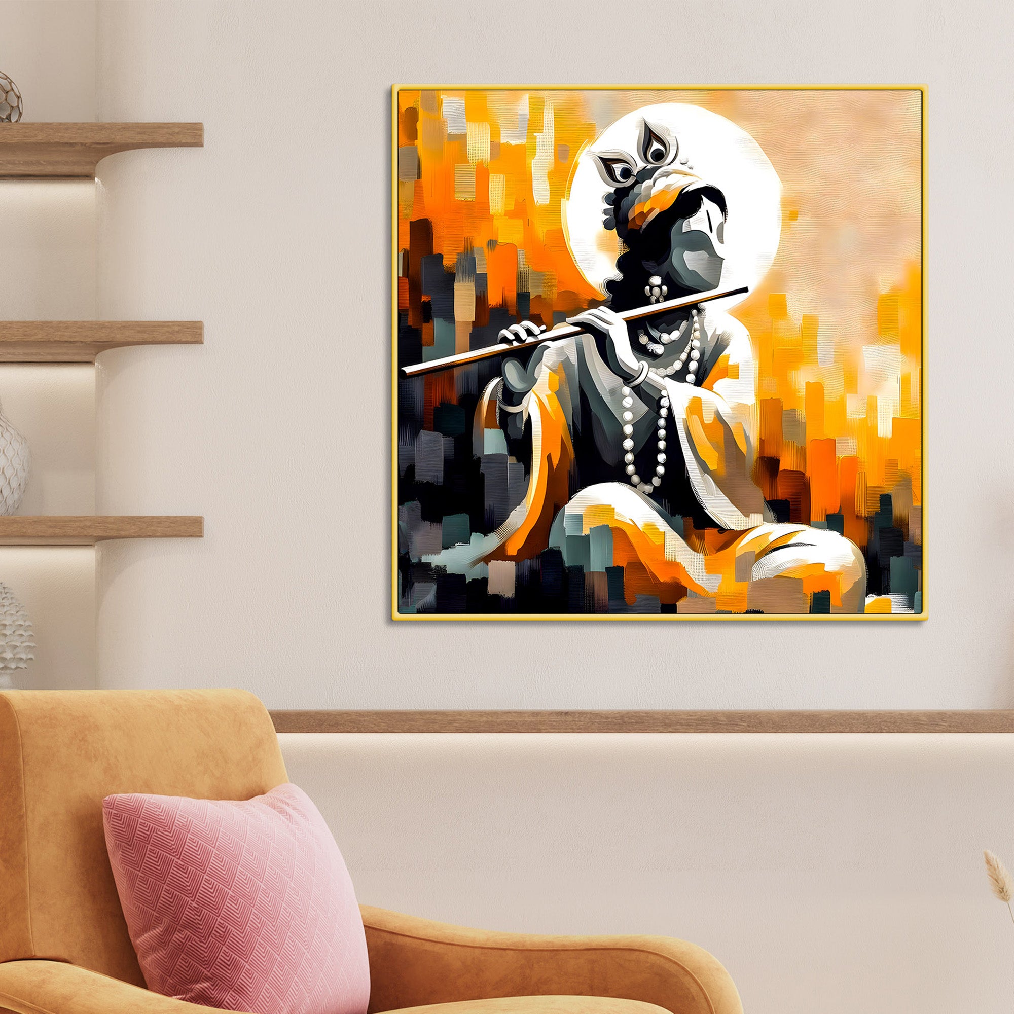 Sacred Hindu God Lord Shri Krishna Premium Abstract Canvas Wall Painting for Home & Offices