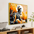 Sacred Hindu God Lord Shri Krishna Premium Abstract Canvas Wall Painting for Home & Offices