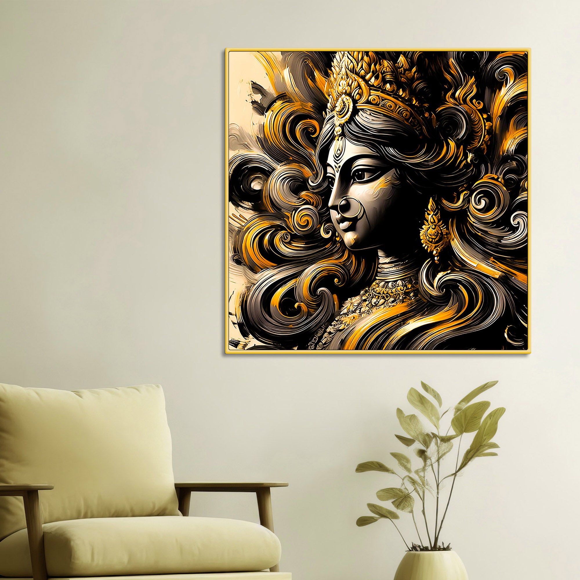 Sacred Indian Goddess Monochrome Art Wall Painting