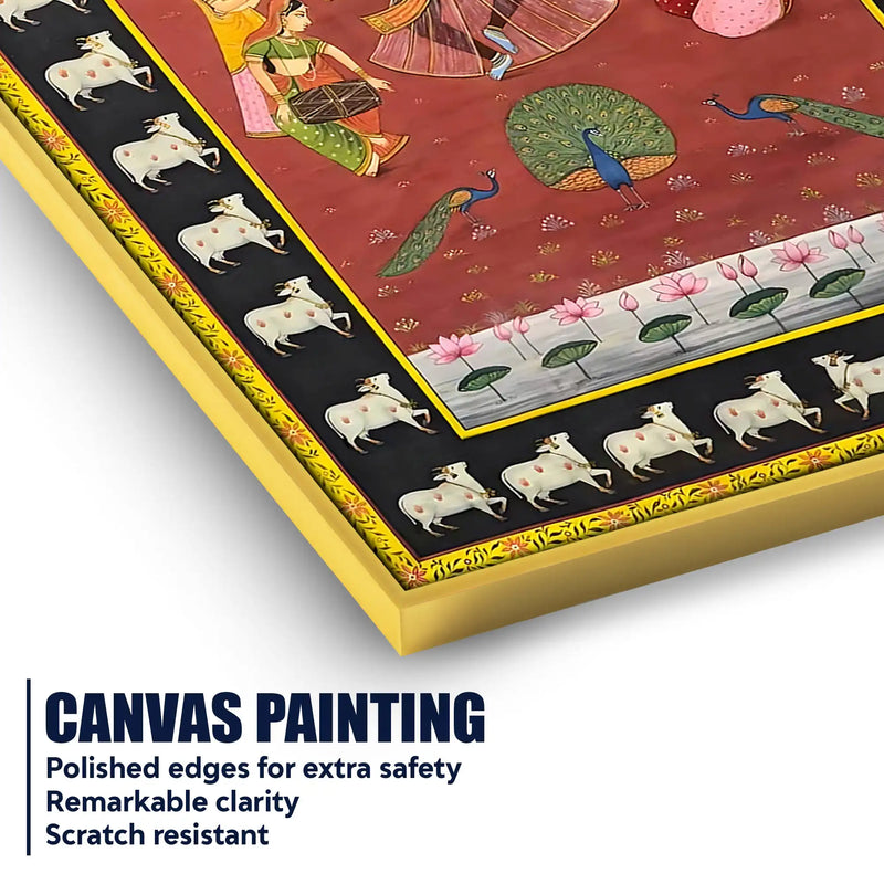 Sacred Lord Krishna Dancing with Gopis Hindu Devotional Canvas Wall Painting