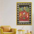 Sacred Lord Krishna Dancing with Gopis Hindu Devotional Canvas Wall Painting