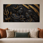 Sacred Lord Shiv Maa Parvati with Shivling Metallic Look 3D Canvas Wall Painting