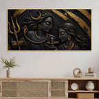 Sacred Lord Shiv Maa Parvati with Shivling Metallic Look 3D Canvas Wall Painting