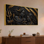 Sacred Lord Shiv Maa Parvati with Shivling Metallic Look 3D Canvas Wall Painting