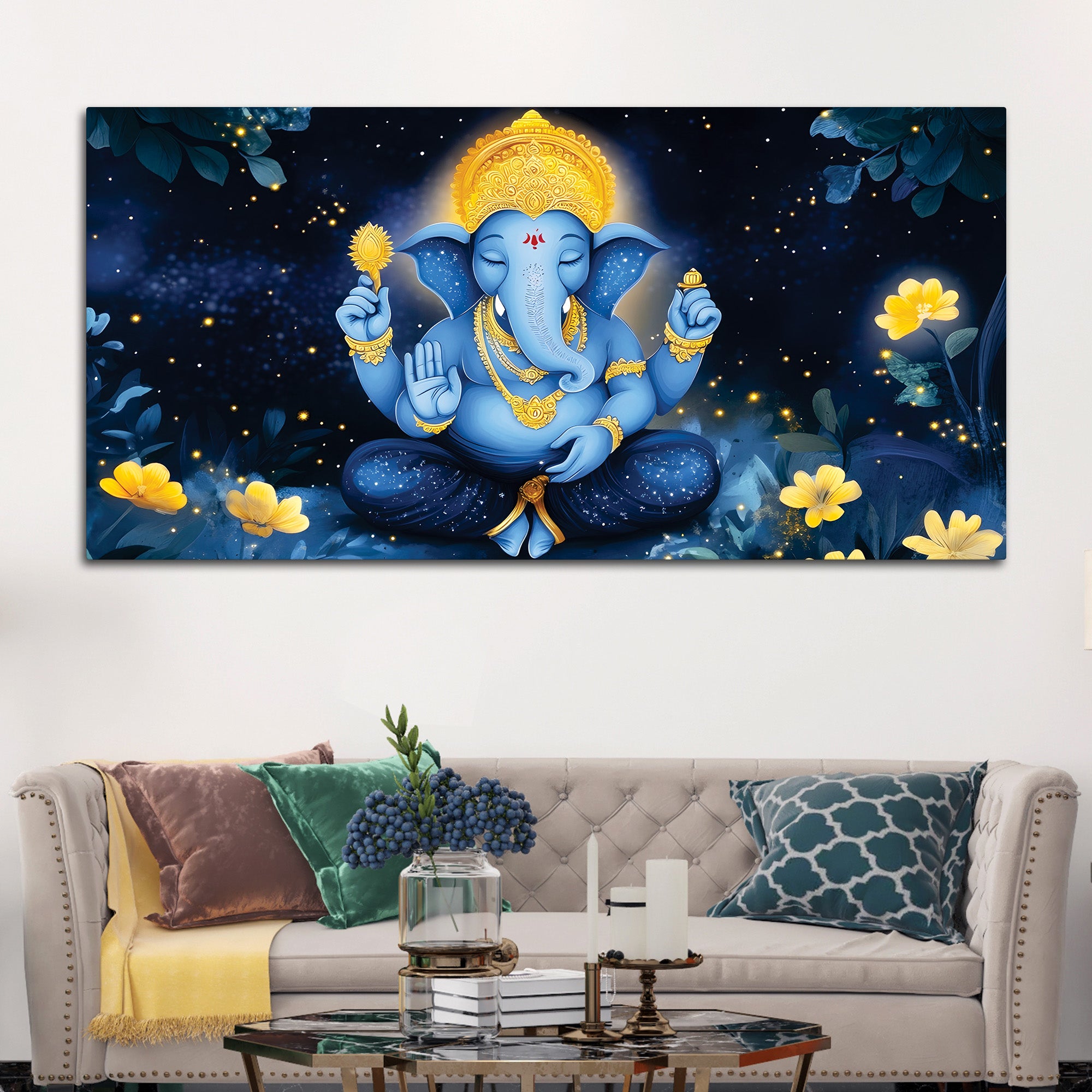Sacred Lord Shri Ganesh Maditating Canvas Wall Painting – Divine Wall Art for Home & Office Spaces