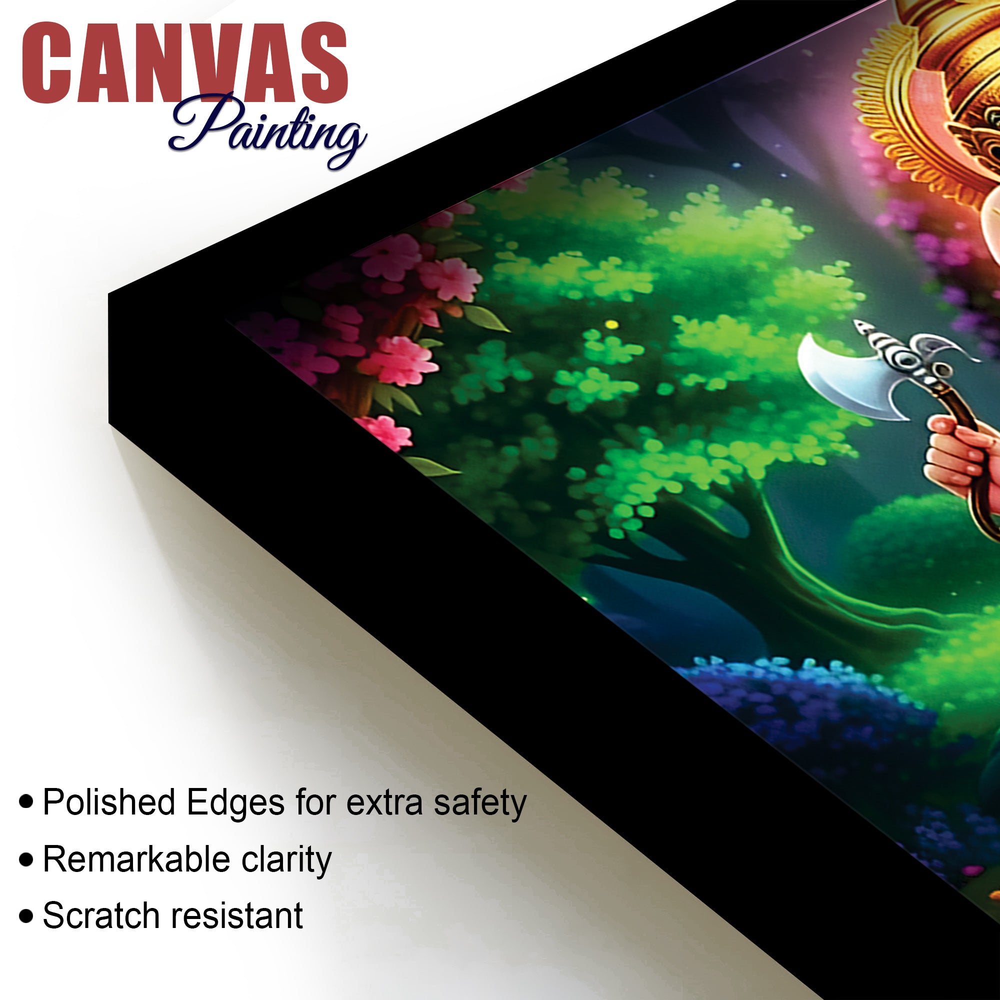 Sacred Lord Shri Ganesh Worshiping Lord Mahadev Shiva Lingam Premium Canvas Wall Painting for Home & Office Wall Decor – Modern Devotion Wall Art