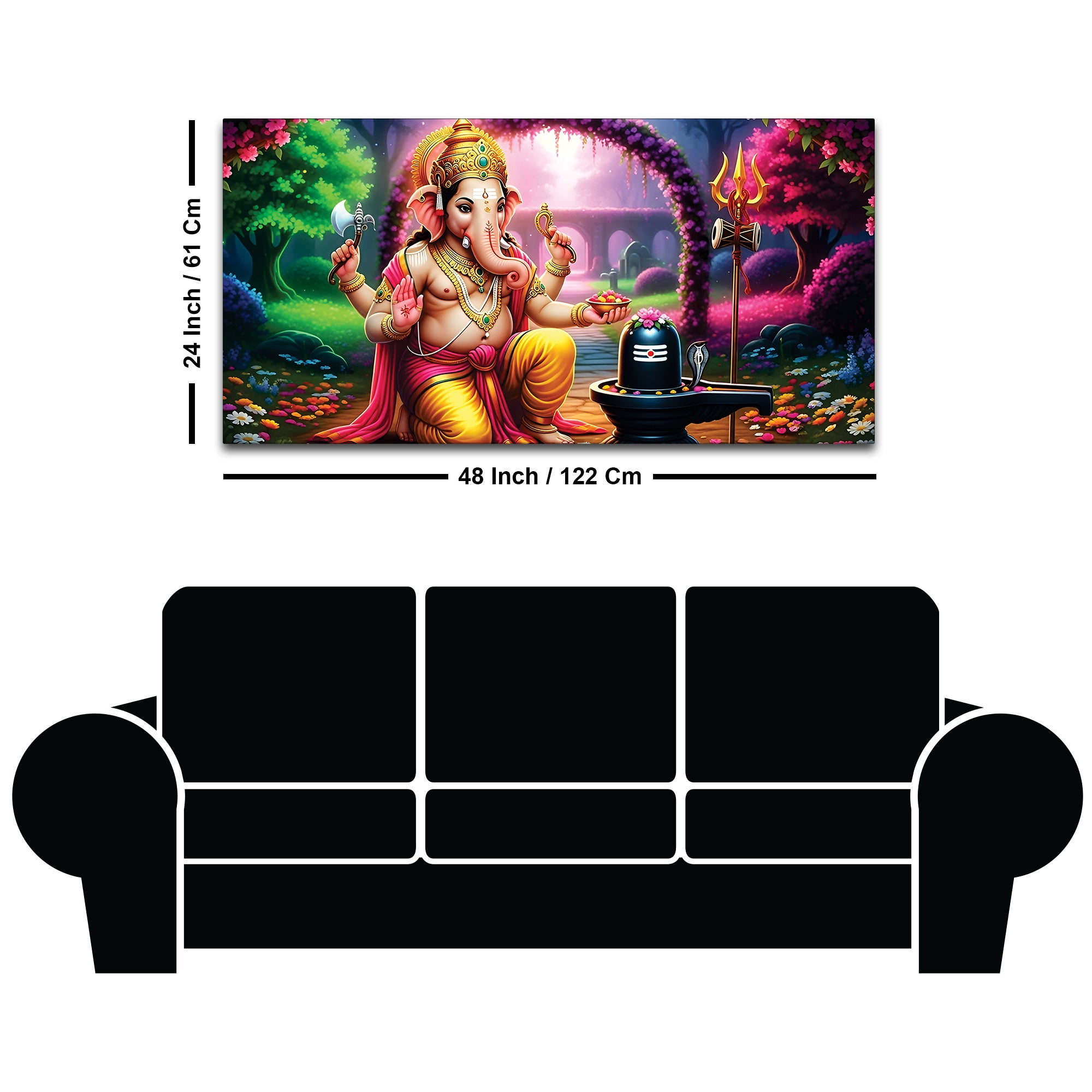 Sacred Lord Shri Ganesh Worshiping Lord Mahadev Shiva Lingam Premium Canvas Wall Painting for Home & Office Wall Decor – Modern Devotion Wall Art
