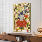 Sacred Lord Shrinathji Krishna Lotus Theme Pichwai Canvas Wall Painting