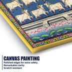 Sacred Lotus Pond and Holy Cows Pichwai Canvas Wall Painting
