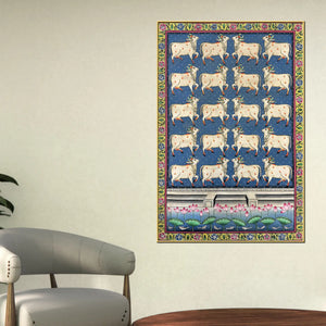 Sacred Lotus Pond and Holy Cows Pichwai Canvas Wall Painting