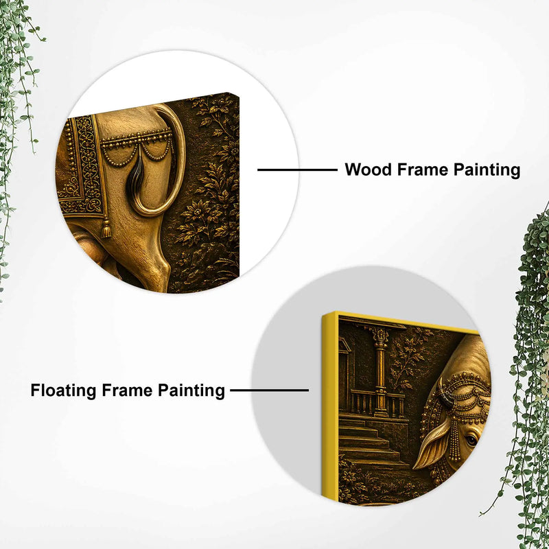 Sacred Mother Cow with Calf Metallic Look 3D Canvas Wall Painting