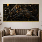 Sacred Nandi with Shivling Black & Gold Metallic Look 3D Canvas Wall Painting