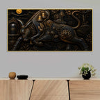 Sacred Nandi with Shivling Black & Gold Metallic Look 3D Canvas Wall Painting