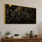 Sacred Nandi with Shivling Black & Gold Metallic Look 3D Canvas Wall Painting