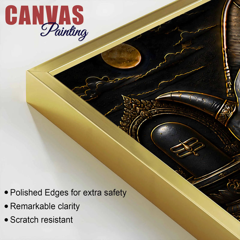 Sacred Nandi with Shivling Black & Gold Metallic Look 3D Canvas Wall Painting