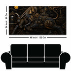 Sacred Nandi with Shivling Black & Gold Metallic Look 3D Canvas Wall Painting