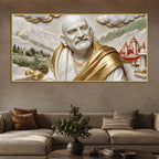 Sacred Neem Karoli Baba with Himalayan Temple 3D Canvas Wall Painting