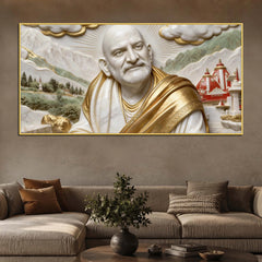 Sacred Neem Karoli Baba with Himalayan Temple 3D Canvas Wall Painting