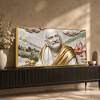 Sacred Neem Karoli Baba with Himalayan Temple 3D Canvas Wall Painting
