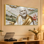 Sacred Neem Karoli Baba with Himalayan Temple 3D Canvas Wall Painting